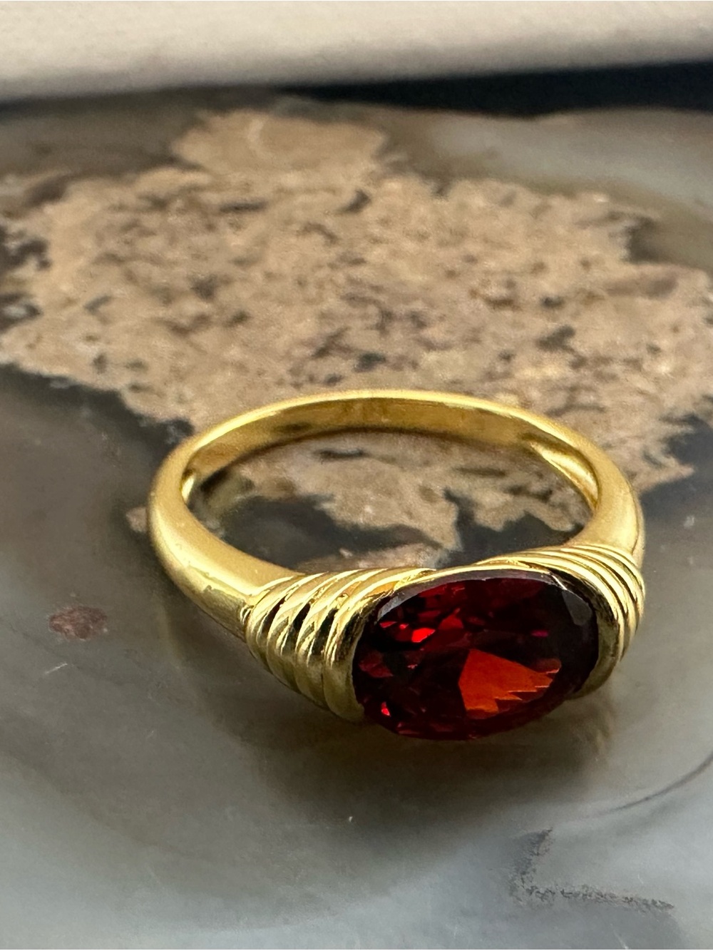 10k gold plated over sterling silver with real garnet hand crafted size 9.5